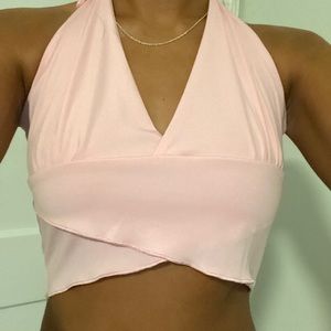 pink halter crop top